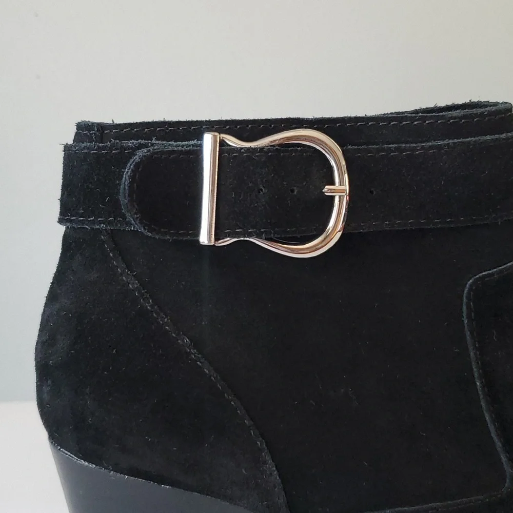 Sole Society Black Suede Peytal Wedge Ankle Boots Booties Womens 10M